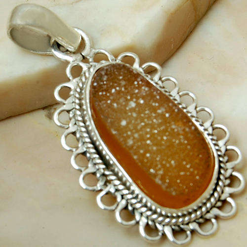 INCREDIBLE AGATE DRUZY SOLID 925 STERLING SILVER PENDANT