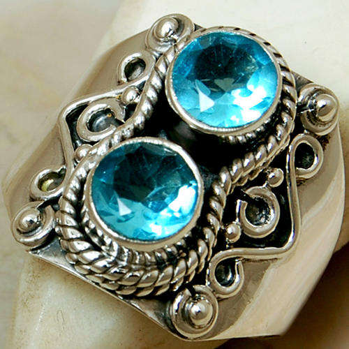 PARIS SKY BLUE ROUND  TOPAZ SOLID 925 STERLING SILVER RING