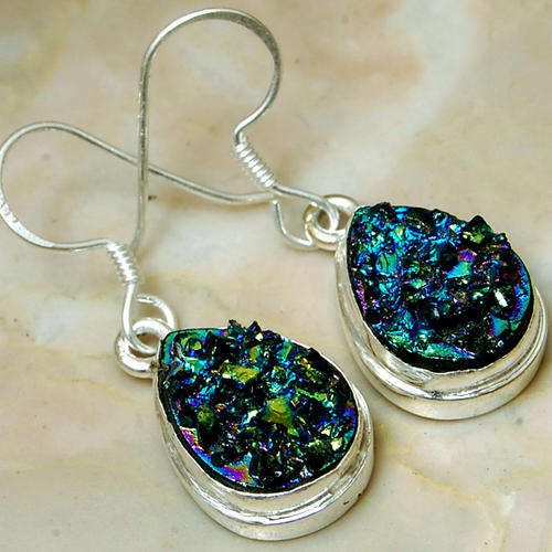ROYAL TITANUM DRUZY SOLID 925 STERLING SILVER EARRINGS