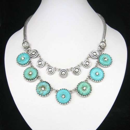 STUNNING VINTORIO COLLECTION TIBET SILVER TURQUOISE WITH CRYSTALS NECKLACE