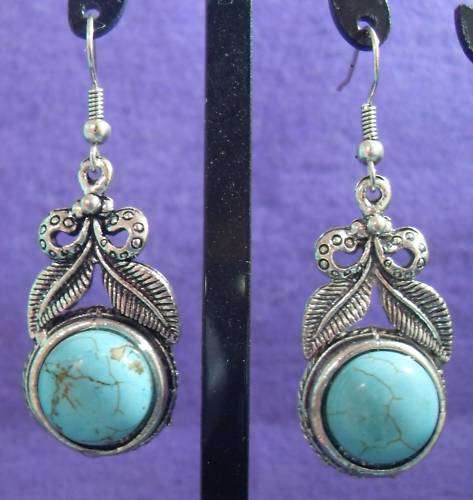 GEORGEOUS VINTORIO COLLECTION TIBET SILVER TURQUOISE DANGLE EARRINGS