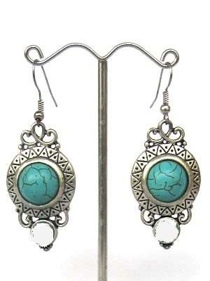 GEORGEOUS VINTORIO COLLECTION TIBET SILVER TURQUOISE & CLEAR CRYSTAL DANGLE EARRINGS