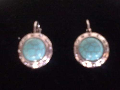 GORGEOUS VINTORIO COLLECTION TIBET SILVER ROUND TURQUOISE EARRINGS