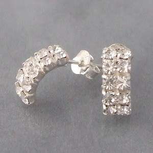Cute Double Row White CZ Half Hoop Silver Post Earrings
