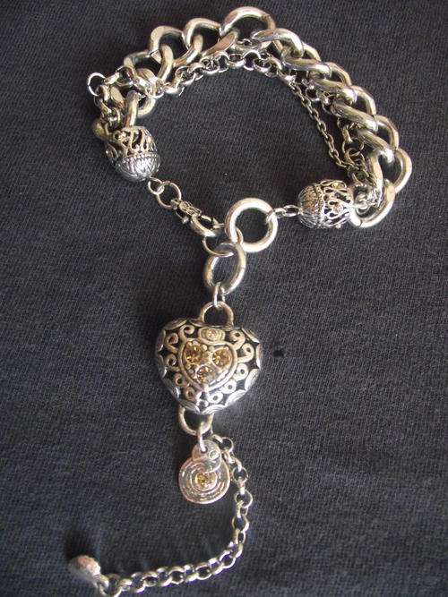 GORGEOUS VINTORIO COLLECTION TIBET SILVER FILIGREE HEART WITH PEACH COLOR CZ BRACELET