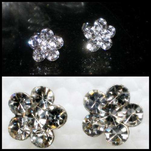 Cute Silver Crystal FLOWER  Post Stud Earrings
