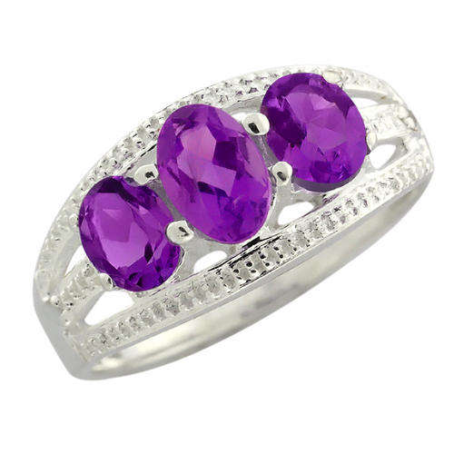 Size 6.5 Gorgeous 1.20 Ct 3-Stone Purple Amethyst Solid 925 Sterling Silver Ring