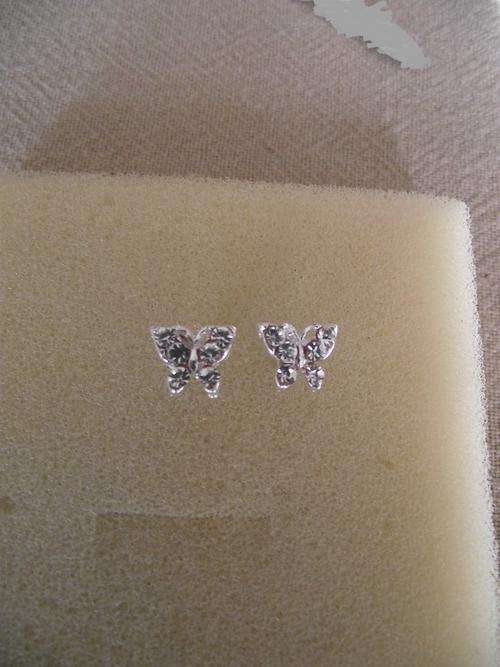 Cute Silver & CZ Butterflies Post Stud Earrings