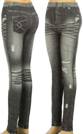 SEXY DENIM  RIPPED JEAN LOOK TIGHTS LEGGINGS