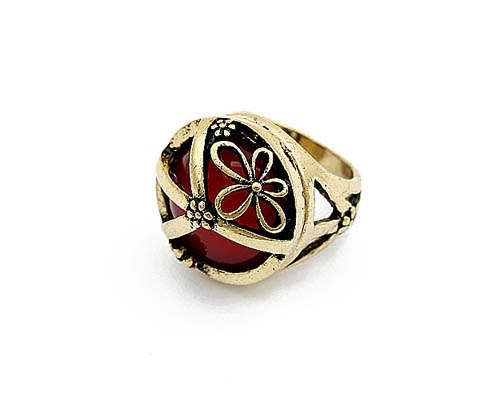 Ancient Anti-war Ornamental Engraving RED Rhinestone Ring sizes 6, 6.5, 7