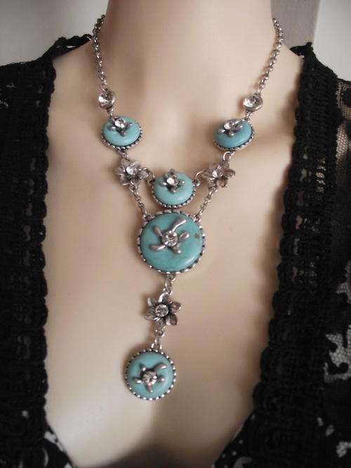 Stunning Tibetan Silver Turquoise & CZ Dangle Necklace