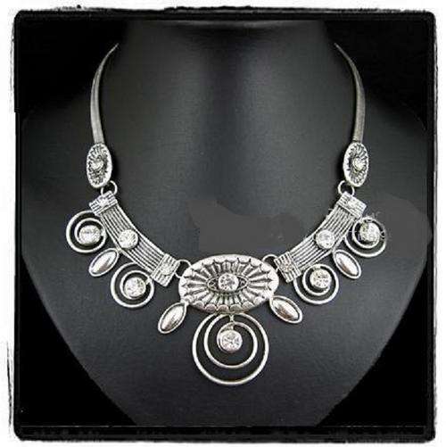 Gorgeous Silver Swirls & Crystals Necklace