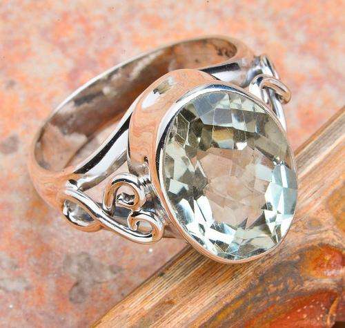 AWESOME FACETED GREEN AMETHYST SOLID .925 STERLING SILVER RING SIZE 6.5