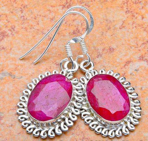 AWESOME ROYAL RUBY SOLID .925 STERLING SILVER DANGLE EARRINGS