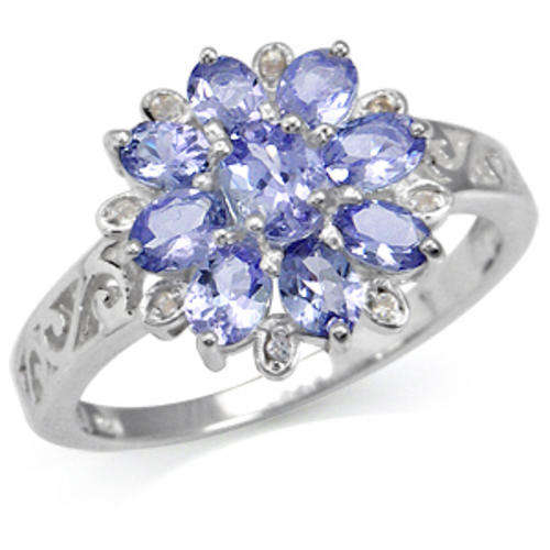 [R11,800] Natural 1.7ct Tanzanite & White Topaz SOLID 925 Sterling Silver Cluster Ring # 8