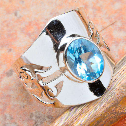 GENUINE BLUE TOPAZ SOLID .925 STERLING SILVER RING SIZE 7