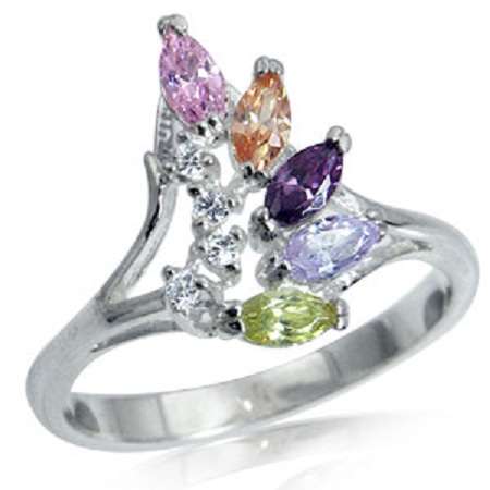 Sparkling Multi Colored CZ SOLID 925 Sterling Silver Cluster Ring Size/Sz 6