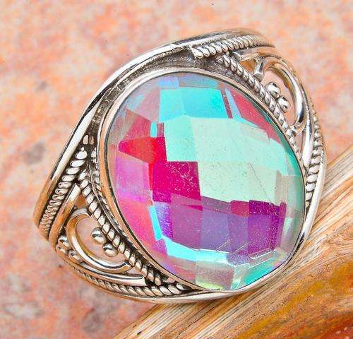 RAINBOW MYSTIC TOPAZ .925 SILVER RING SIZE 8.25