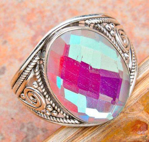 RAINBOW MYSTIC TOPAZ .925 SILVER RING SIZE 8