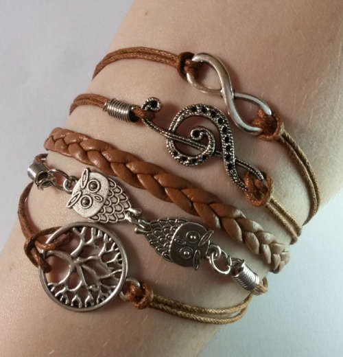 Infinity Brown Owl Tree of life Leather Bracelet