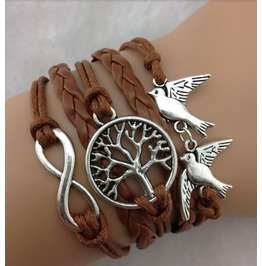 Infinity Brown Tree of life Birds Bracelet