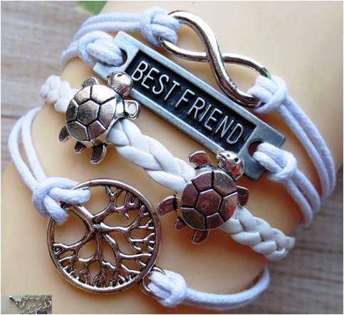 Infinity White Leather Tree of life Turtle Bracelet