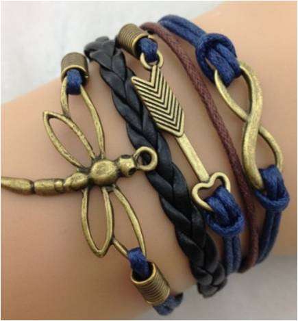 Infinity Blue Leather Dragonfly Bracelet
