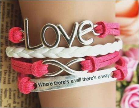 Infinity Pink and White Leather Bracelet