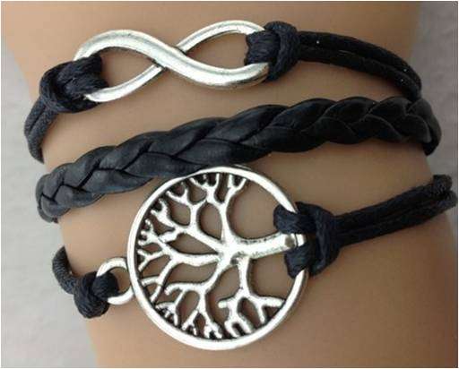 Infinity Black Leather Tree of Life Bracelet