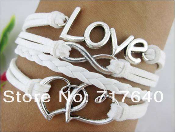 Infinity White Leather  Love Bracelet