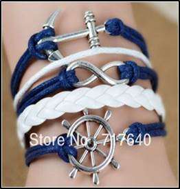 Infinity Blue and White Leather Bracelet