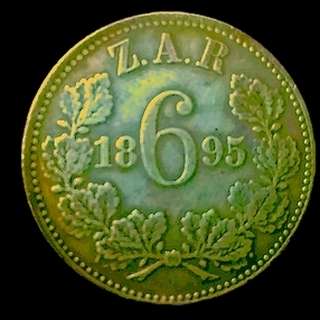1895 Six Pence - R10 000 Cat Value ! Extremely Fine Rareity!