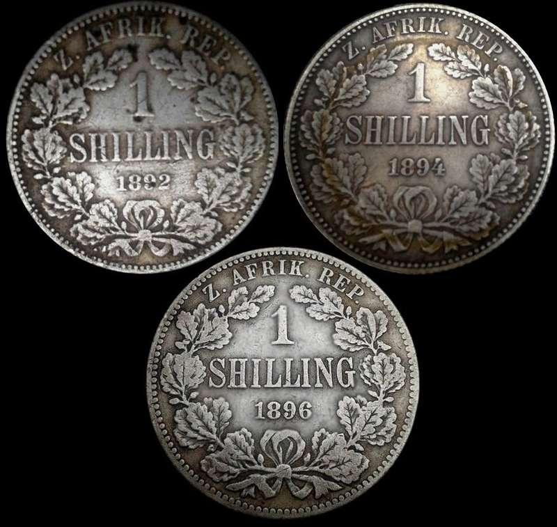 3x ZAR QUALITY Shilling Coins - 1892 - 1894 - 1896  CV - R9500