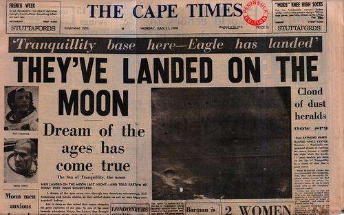 Cape Times - Monday 21July 1969 First SA Newspaper to report MAN HAS LANDED ON THE MOON!
