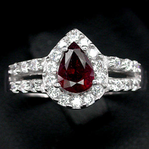 DELUXE NATURAL GEM TOP BLOOD RED RUBY-Cr DIAMOND STERLING 925 SILVER RING SZ 9