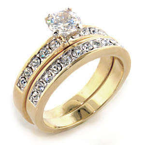 FREE ETERNITY BAND !!!STUNNING 2.00CT 2pc 14KT GOLD OVERLAY WEDDING RING SIZE 8 NO RESERVE AUCTION!!