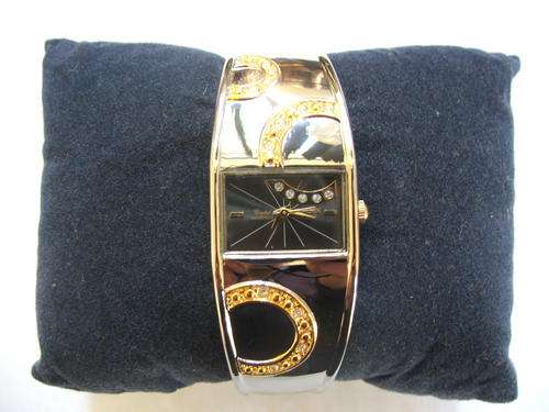 !****GORGEOUS!!!***SILVER AND GOLD BANGLE WATCH WITH GENUINE CRYSTALS FROM THE OMAX COLLECTION!!!