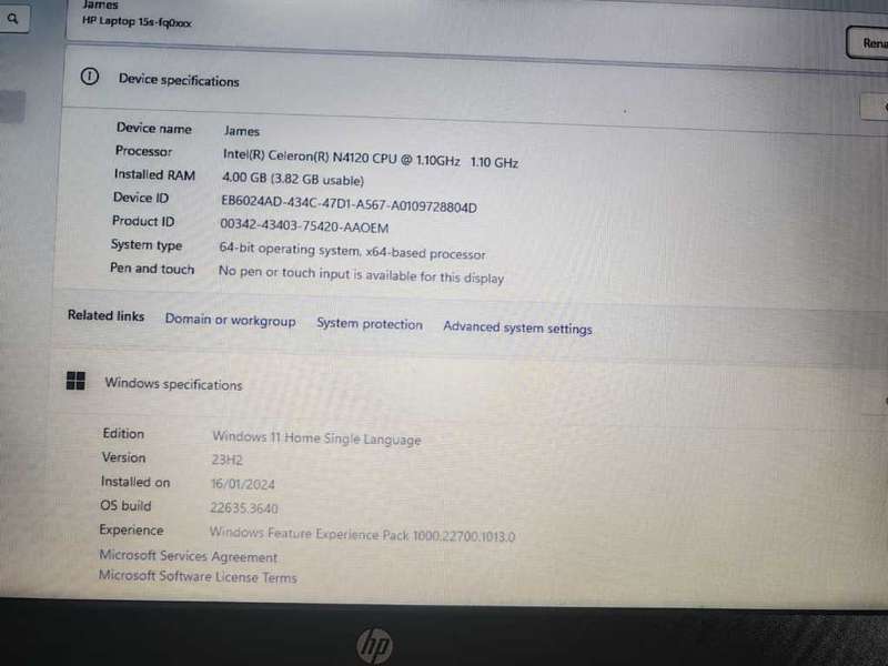 HP Celeron Laptop with 4GB RAM, 128GB SSD