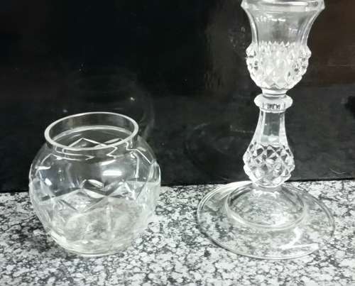 Crystal candle holder and sugar pot