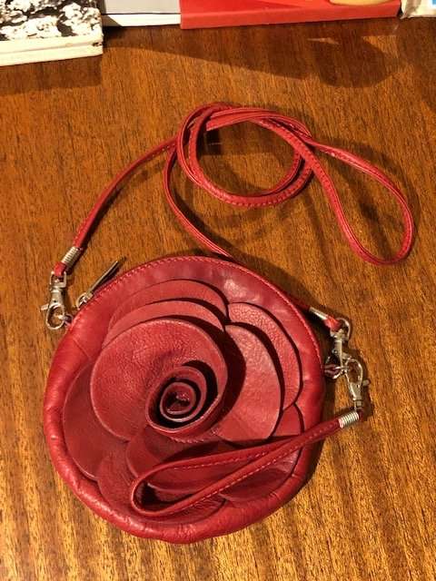 Red Leather Rosette Ladies Clutch - ITALIAN MADE