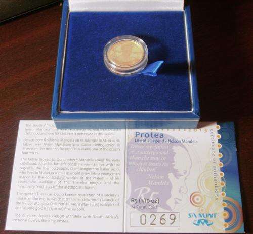 # NELSON MANDELA > LIFE OF LEGEND...1/10 oz..24ct..GOLD...PROOF WITH C.O.A.