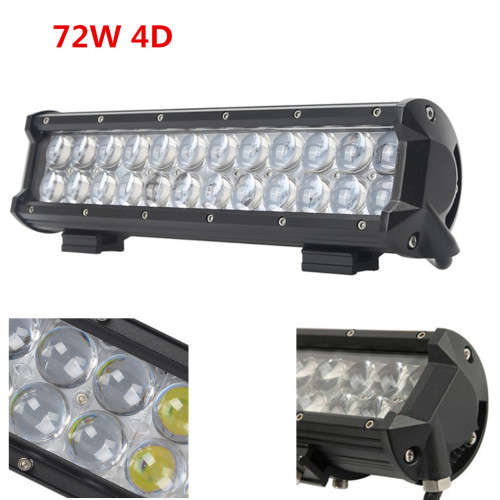 72W 4D Optical Lens LED Work Light Bar Flood Lamp Offroad Truck Mining Drving