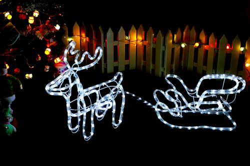 9M 3D WHITE LED  Deer & Sleigh Outdoor Christmas Reindeer Light