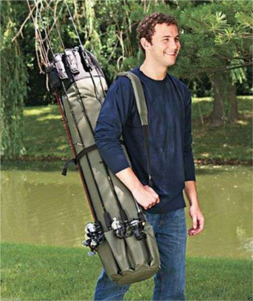 Fishing 5 Rod Pole Equipment Case Organizer Tackle Box Canvas 49x8.5 NIP