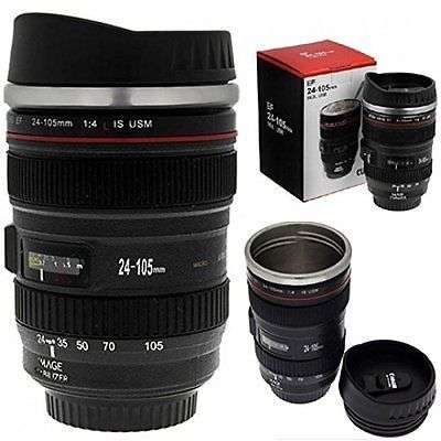 Camera Lens Cup 24-105 Coffee Travel Mug Thermos Stainless Steel, Leak-Proof Lid
