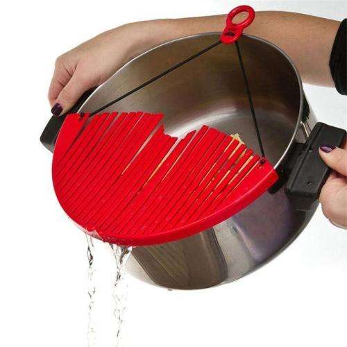 Hot Red Large Expandable Strainer Just Lock On & Strain Better Strainer Easily