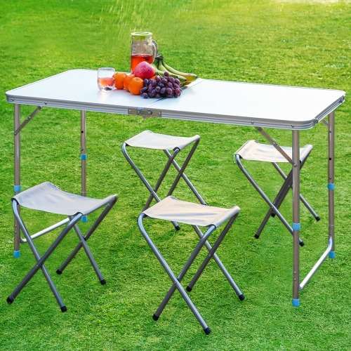 Portable Aluminum Camping Table & 4 Stools Set