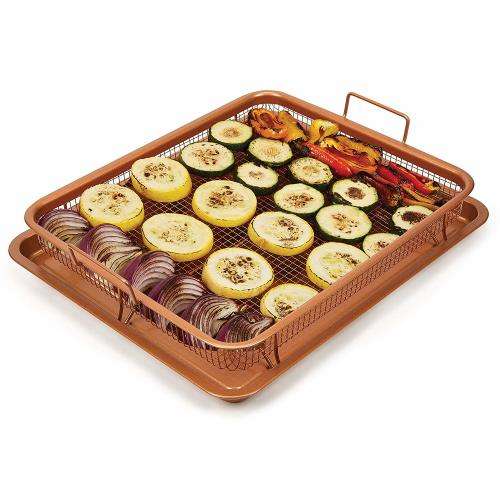 Copper Crispy Tray Oven Air Fryer Mesh Basket Ceramic Coating - Cook With No Oil