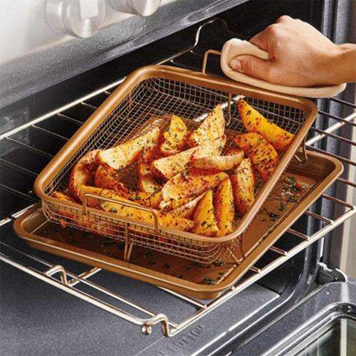 Copper Crispy Tray Oven Air Fryer Mesh Basket Ceramic Coating - Cook With No Oil