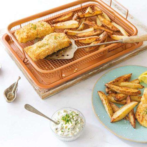 Copper Crispy Tray Oven Air Fryer Mesh Basket Ceramic Coating - Cook With No Oil